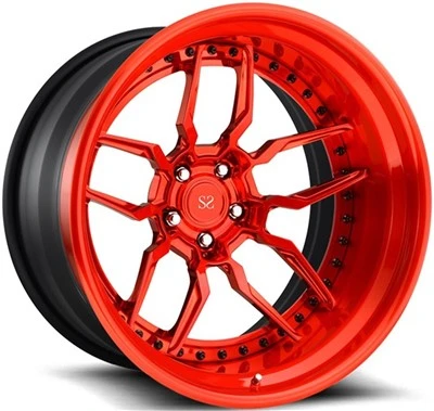 18 dyuymli 370Z yengil avtomobillari uchun jantlar 5x112 5x120 3-Kompyuter zarb qilingan A6061 T6 qotishma qizil mashina qora barrelli maxsus g'ildiraklar